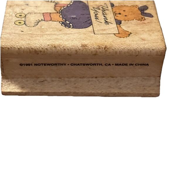 Noteworthy Rubber Stamp Girl Bear Holding Thank You Sign 2 Inches - Picture 3 of 9